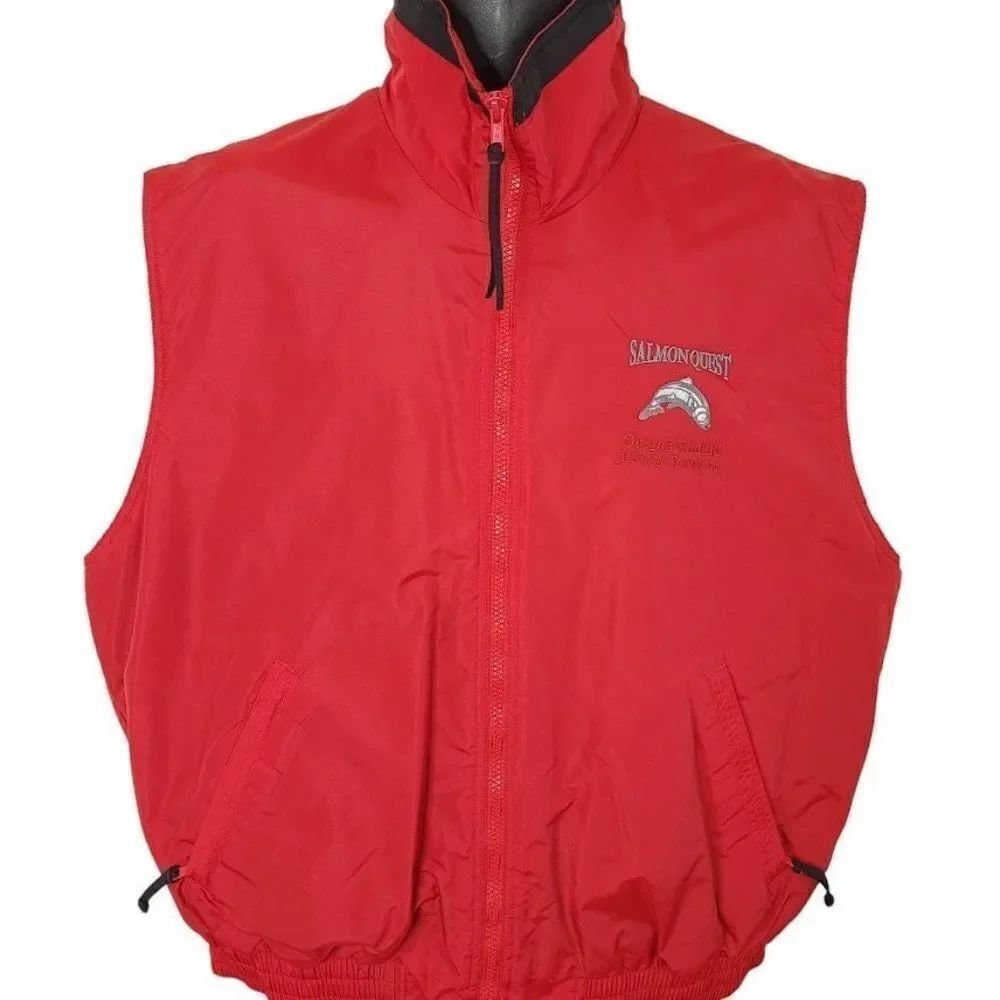 Salmon Quest Vest Jacket Vintage Y2K Fishing Tournament Oregon Wildlife Heritage